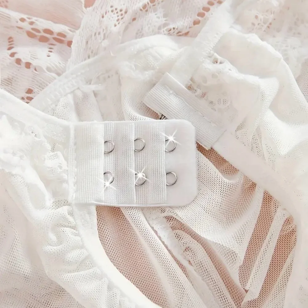 NWT White Lace Babydoll Lingerie Set Ruffle Hem & Matching Panty Size XL - Picture 10 of 11